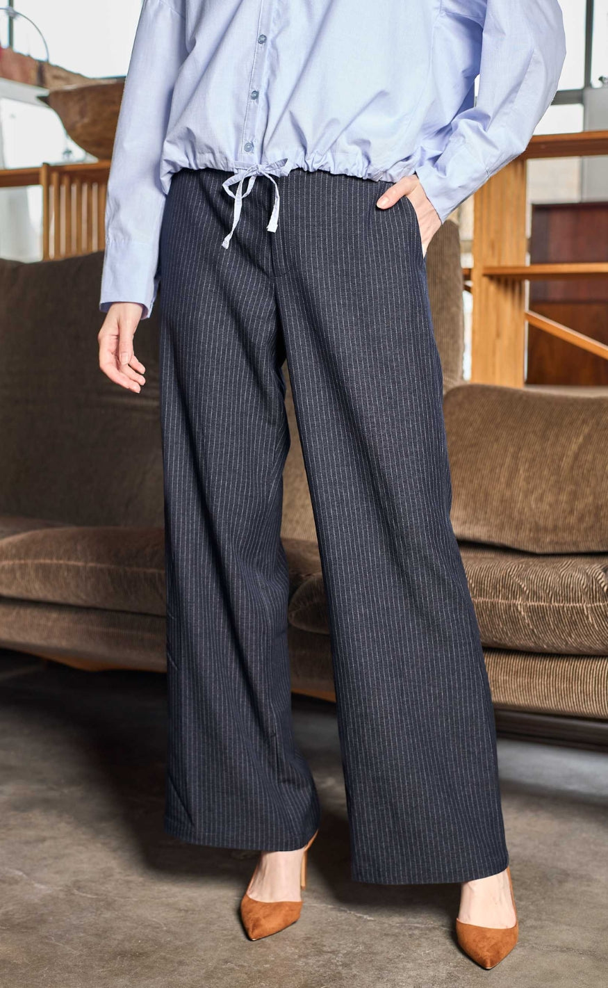Black Colour Bukser - Moore - Navy Stripe