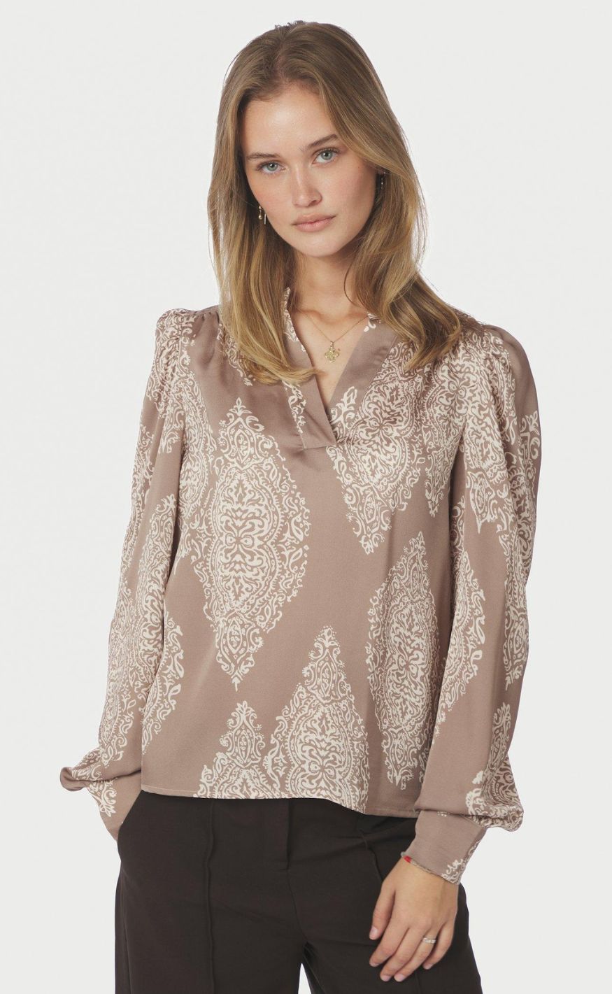 Neo Noir Bluse - Rosslyn Paisley Drop - Dark Taupe