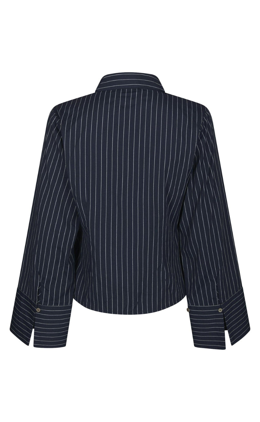 Neo Noir Skjorte - Fenli Slim Stripe - Navy