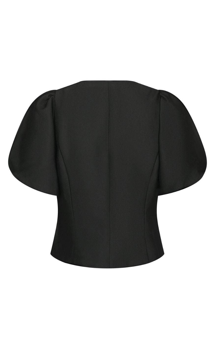 Neo Noir Bluse - Anela Mandarin Dull Satin - Black