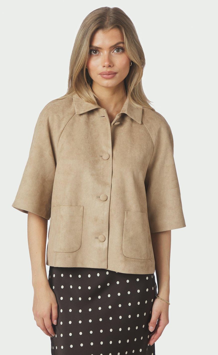 Neo Noir Jakke - Editta Faux Suede - Sand