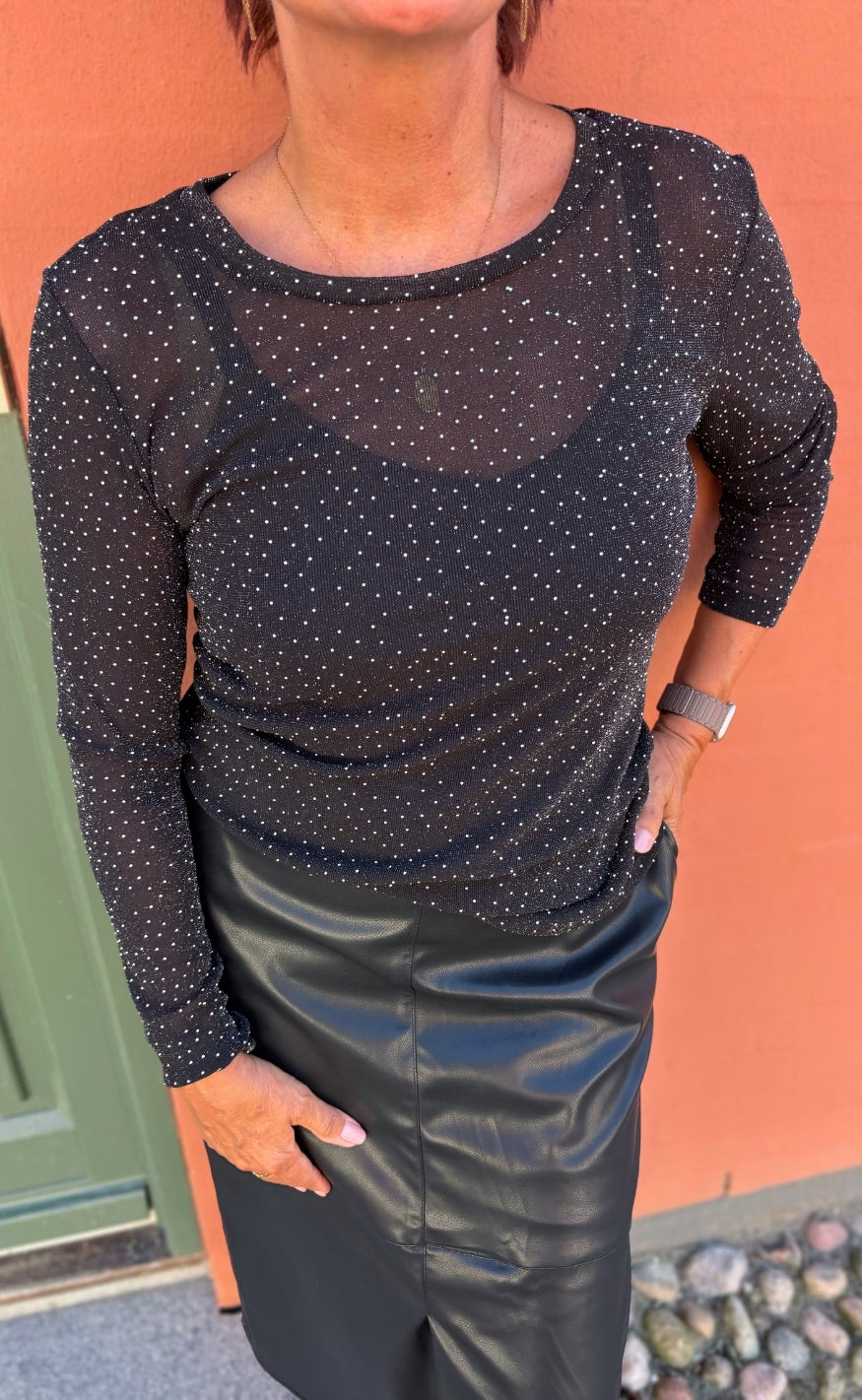 Say INA Copenhagen Bluse - Sophia Mesh - Black W. Glitter Stones