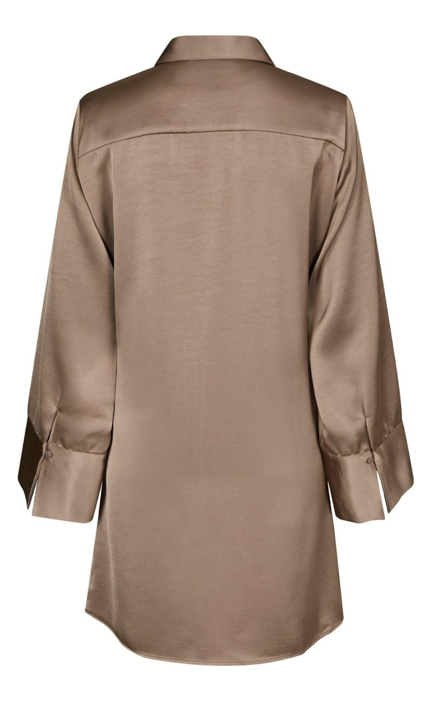 Neo Noir Kjole - Biria Heavy Sateen - Dark Taupe
