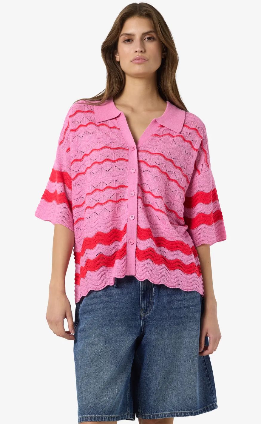 Noisy May Cardigan - Sadie - Begonia Pink/Tomato