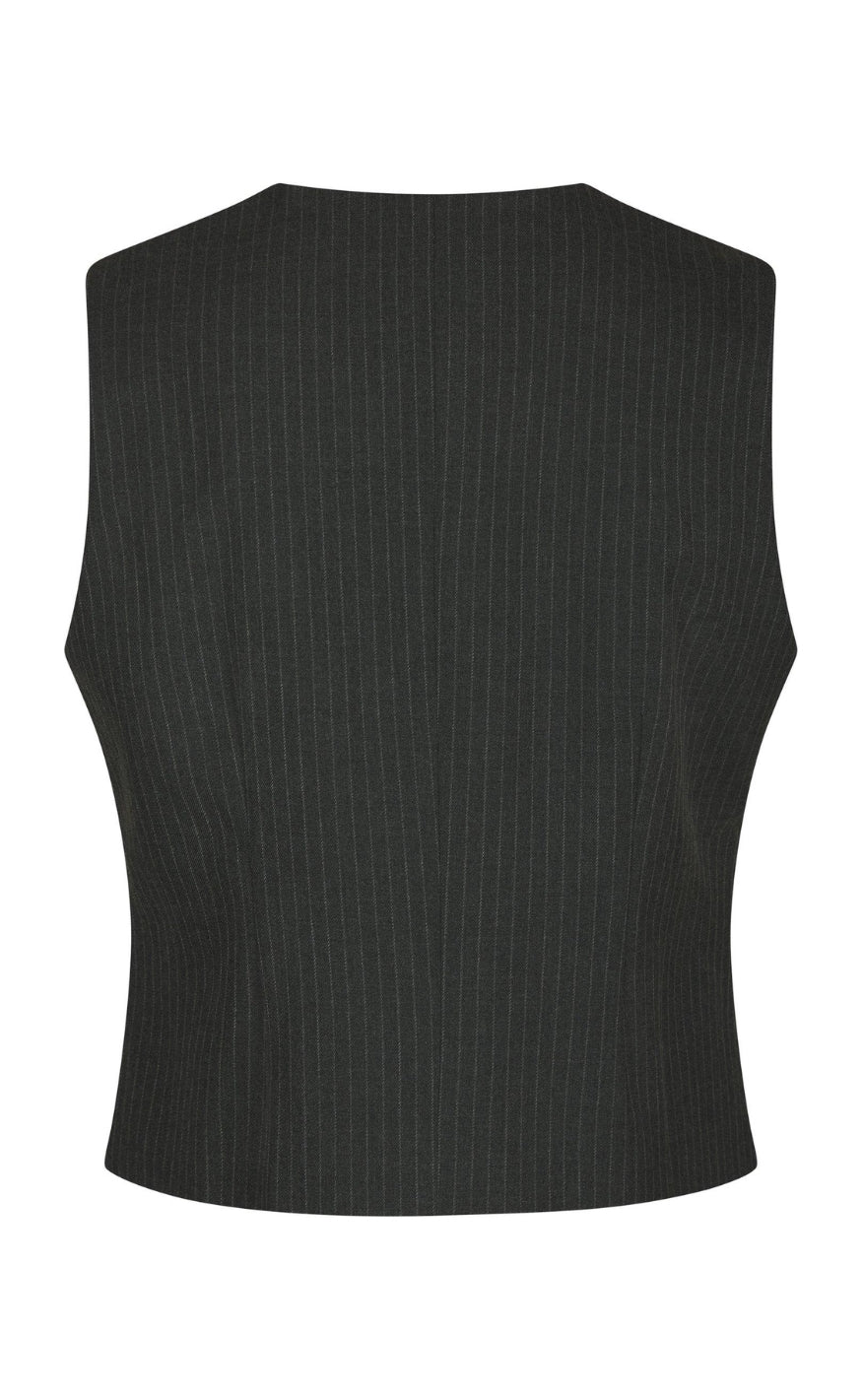 Neo Noir Vest - Vendetta Slim Pinstripe - Dark Grey Melange