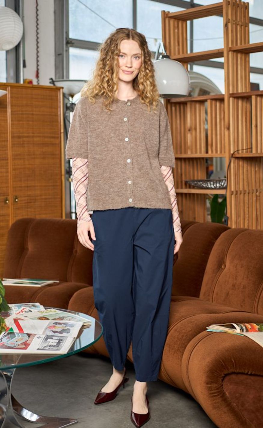 Black Colour Bluse - Kamma - Beige Tartan