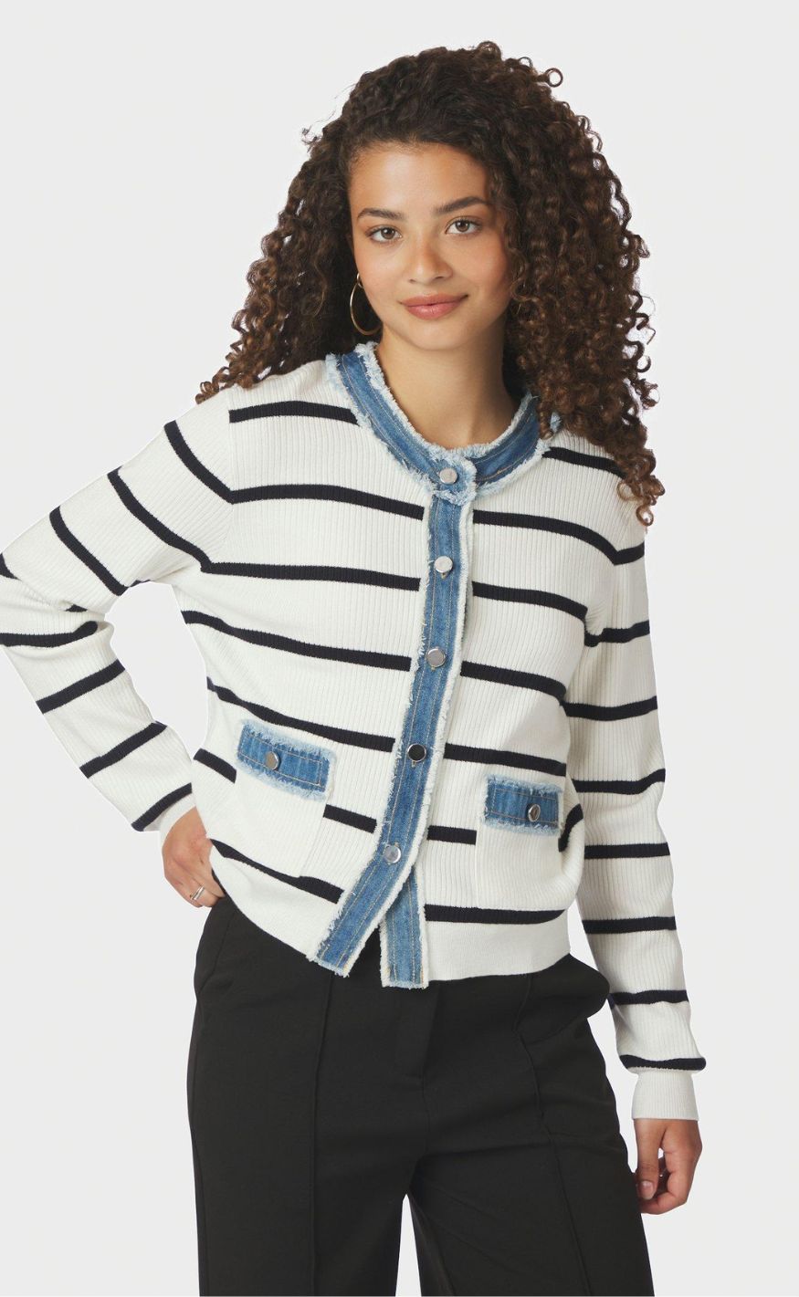 Neo Noir Cardigan - Zelma Stripe Denim - Off White
