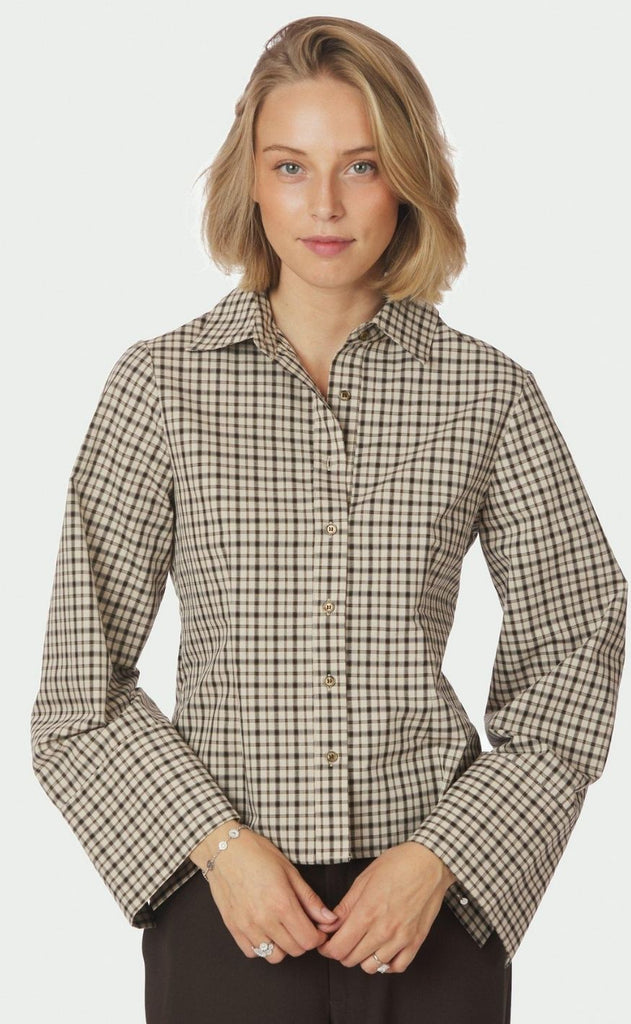 Neo Noir Bluse - Rosa Checked - Beige