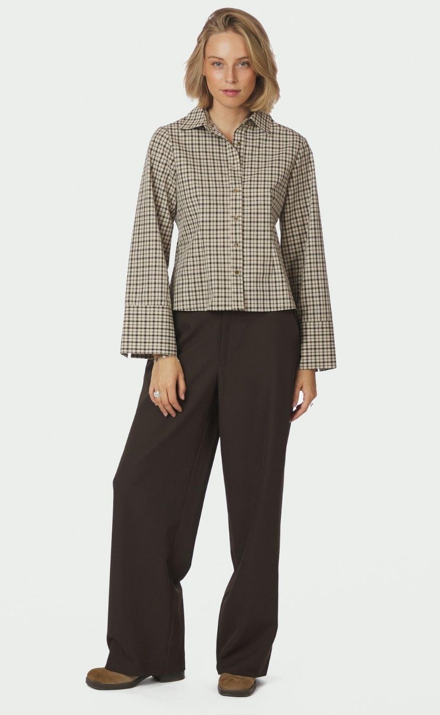 Neo Noir Bluse - Rosa Checked - Beige