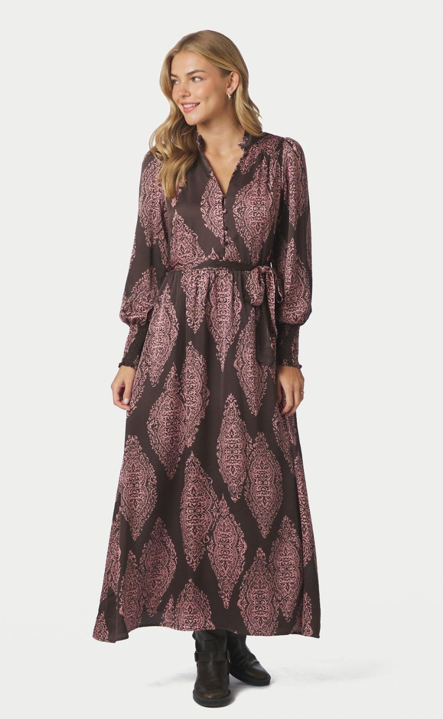 Neo Noir Kjole - Novalee Paisley Drop - Dark Brown/Evening Rose