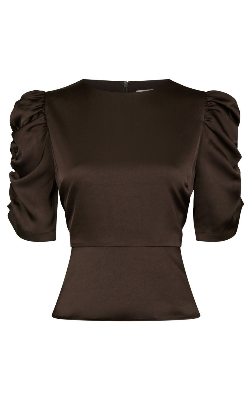 Neo Noir Bluse - Benua Heavy Sateen - Dark Brown