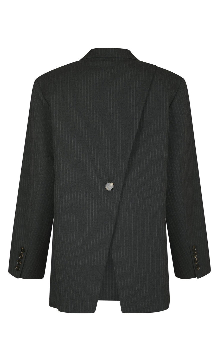 Neo Noir Blazer - Aarielle Slim Pinstripe - Dark Grey Melange
