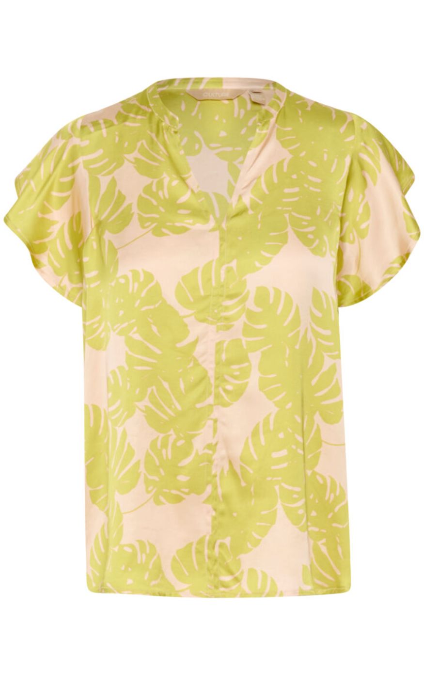 Culture Bluse - Miso Berna Capsleeve - Green Palm Leaves