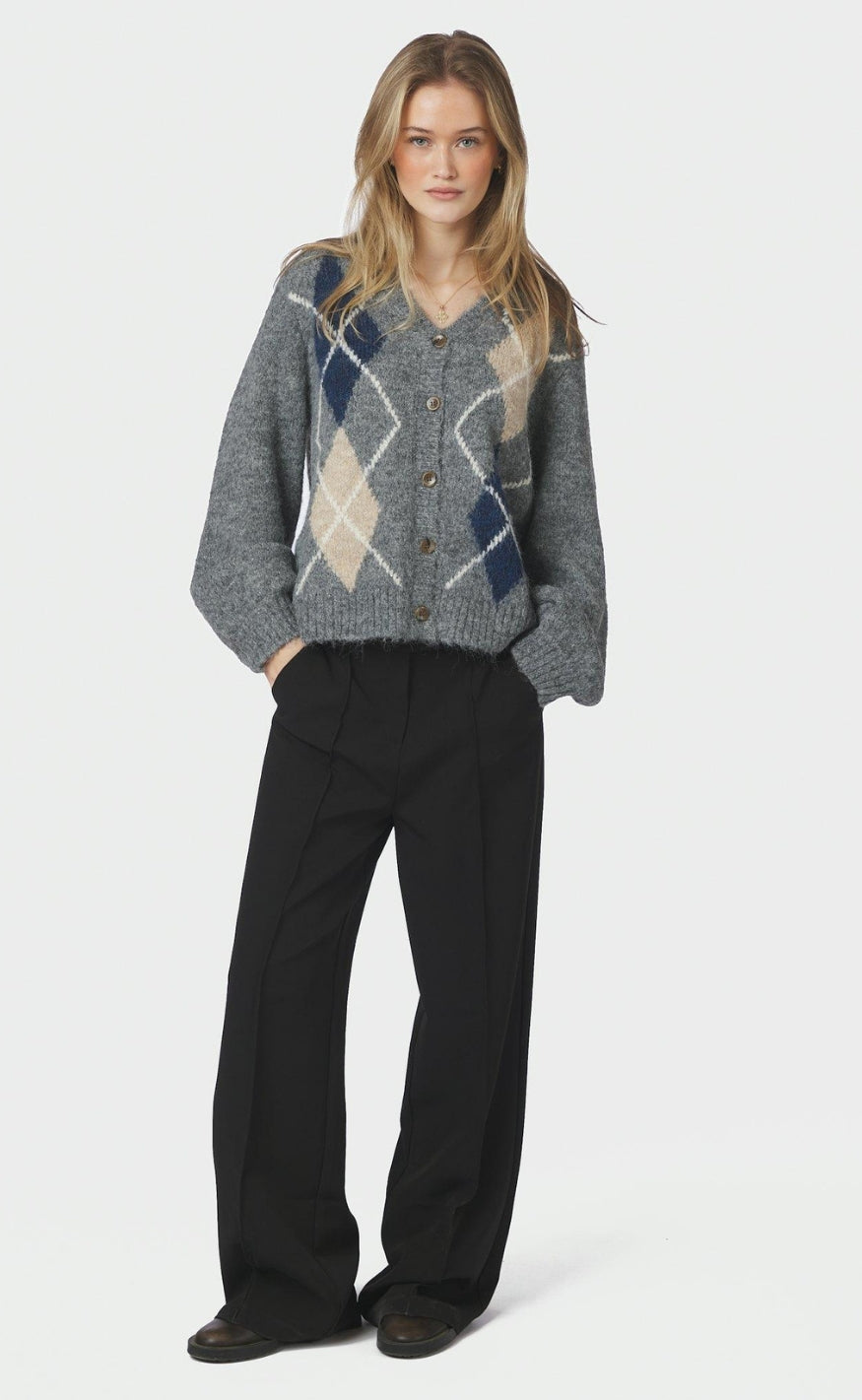 Neo Noir Cardigan - Beleney Small Check Fluff - Dark Grey
