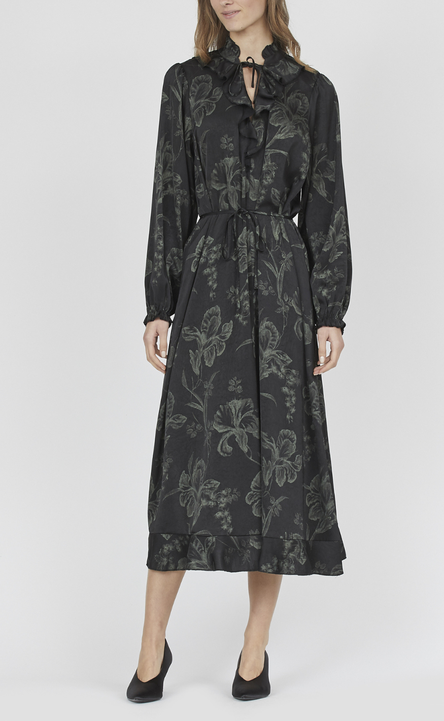 Love & Divine Kjole - Love1194-2 - Black/Green Flower