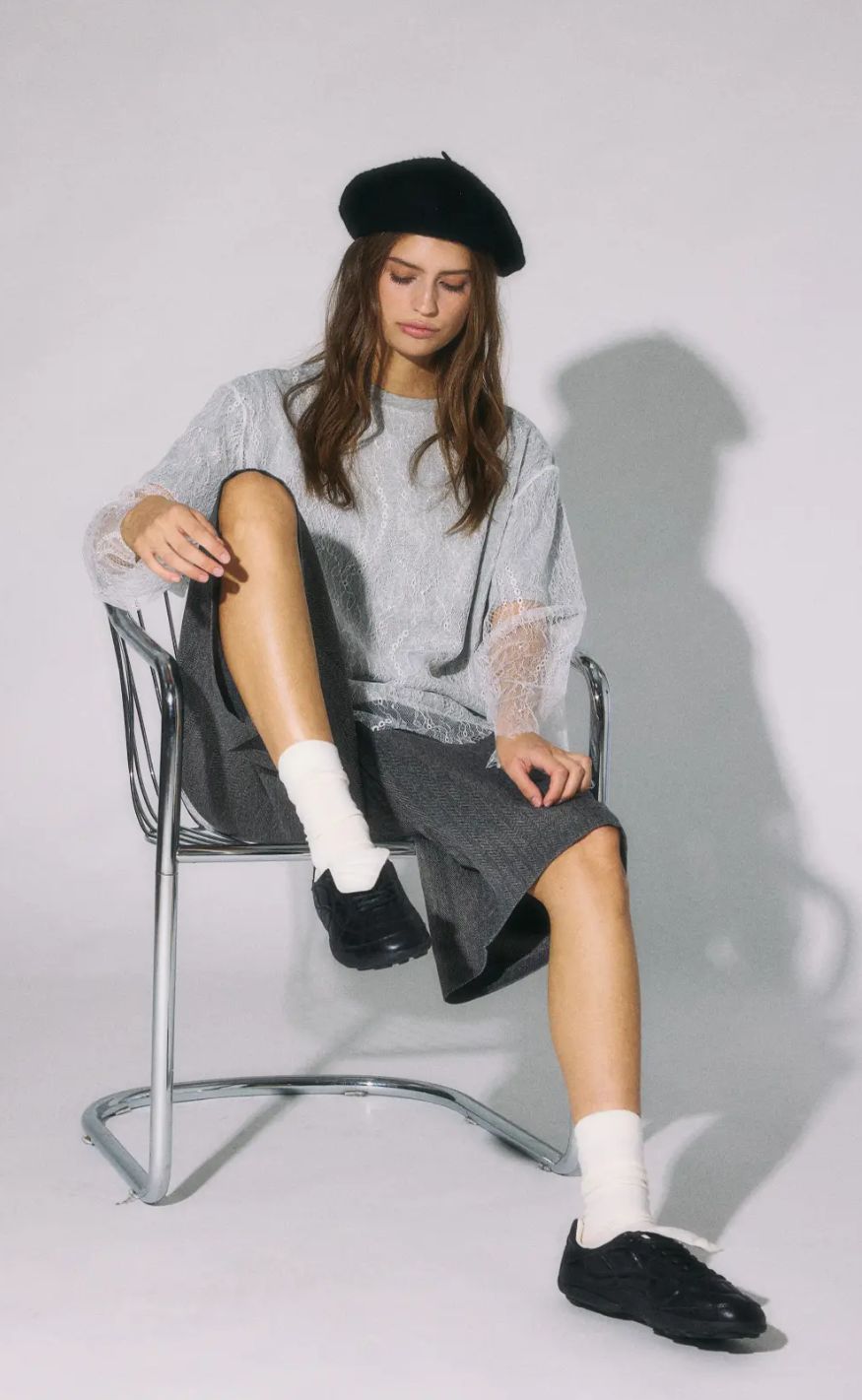 Noisy May Bluse - Bianka - Light Grey Melange/White Lace
