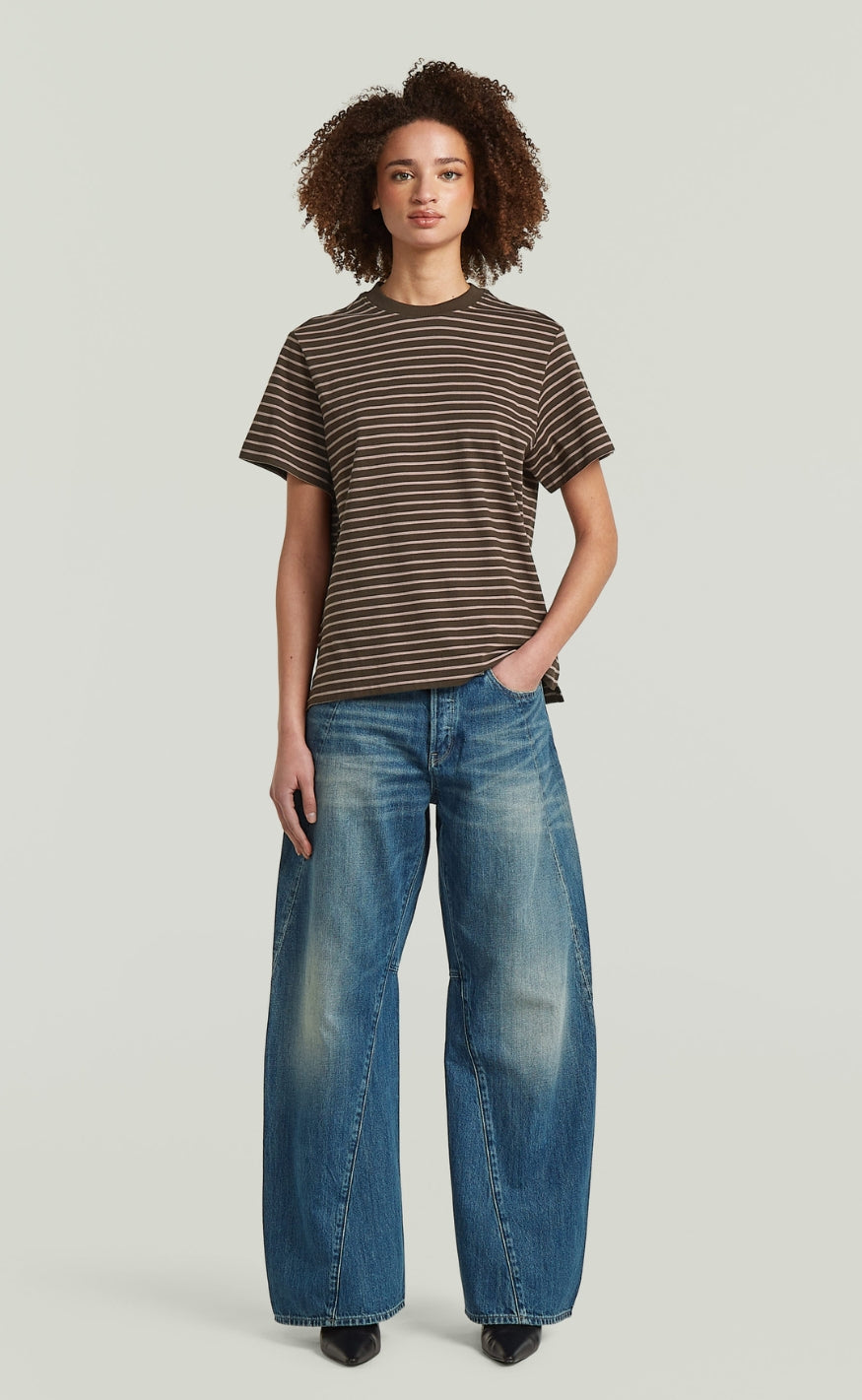 G-STAR T-Shirt - Unit Wmn - Coffee Bean/Twiligt Mauve Stripe