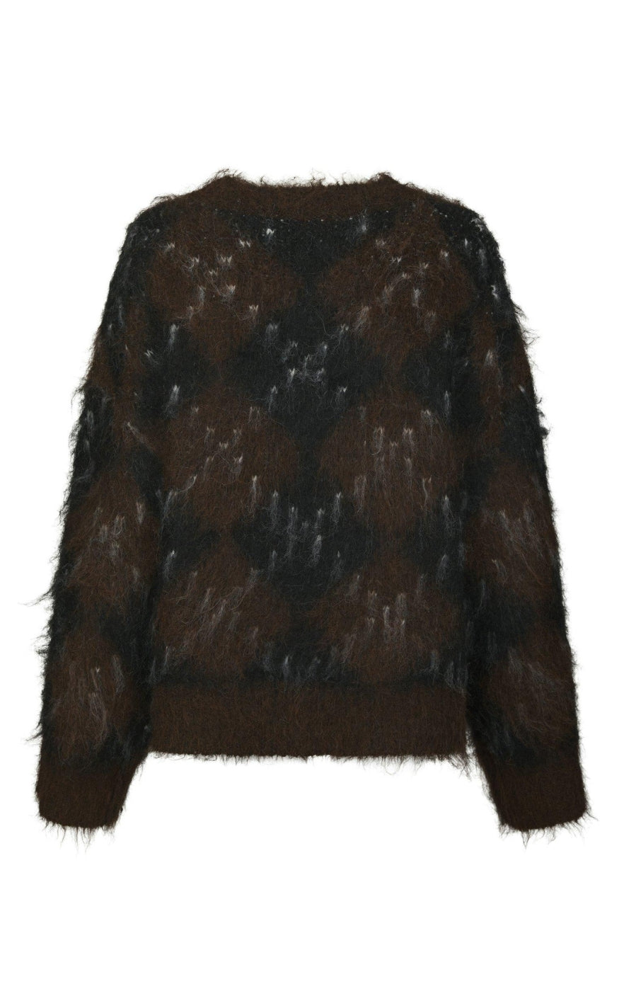 Neo Noir Genser - Roeme Check Fluffy - Dark Brown