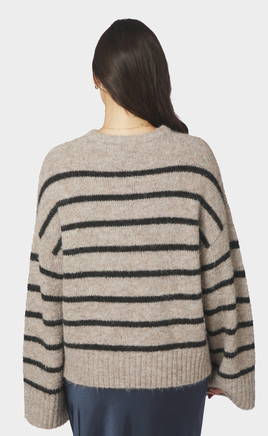 Neo Noir Genser - Roeme Fluffy Stripe - Beige Melange