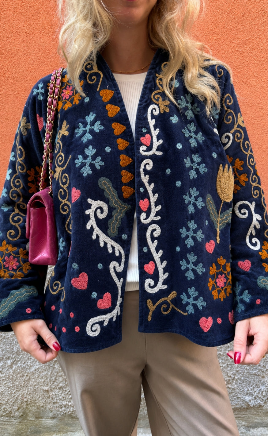 Say INA Copenhagen Jakke - Abella - Midnight Blue w. Colourful Embroidery