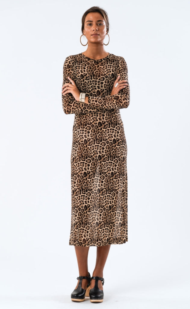 Lollys Laundry Kjole - Logan Maxi LS - Leopard Print