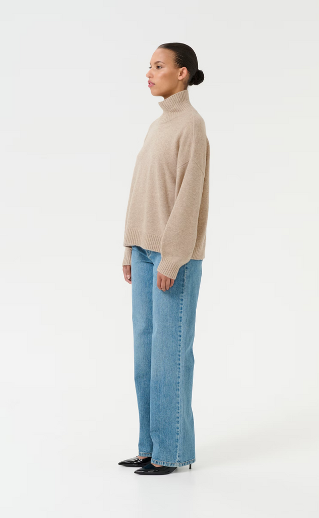 Gestuz Pullover - Casia High Neck - Light Weight Beige Melange