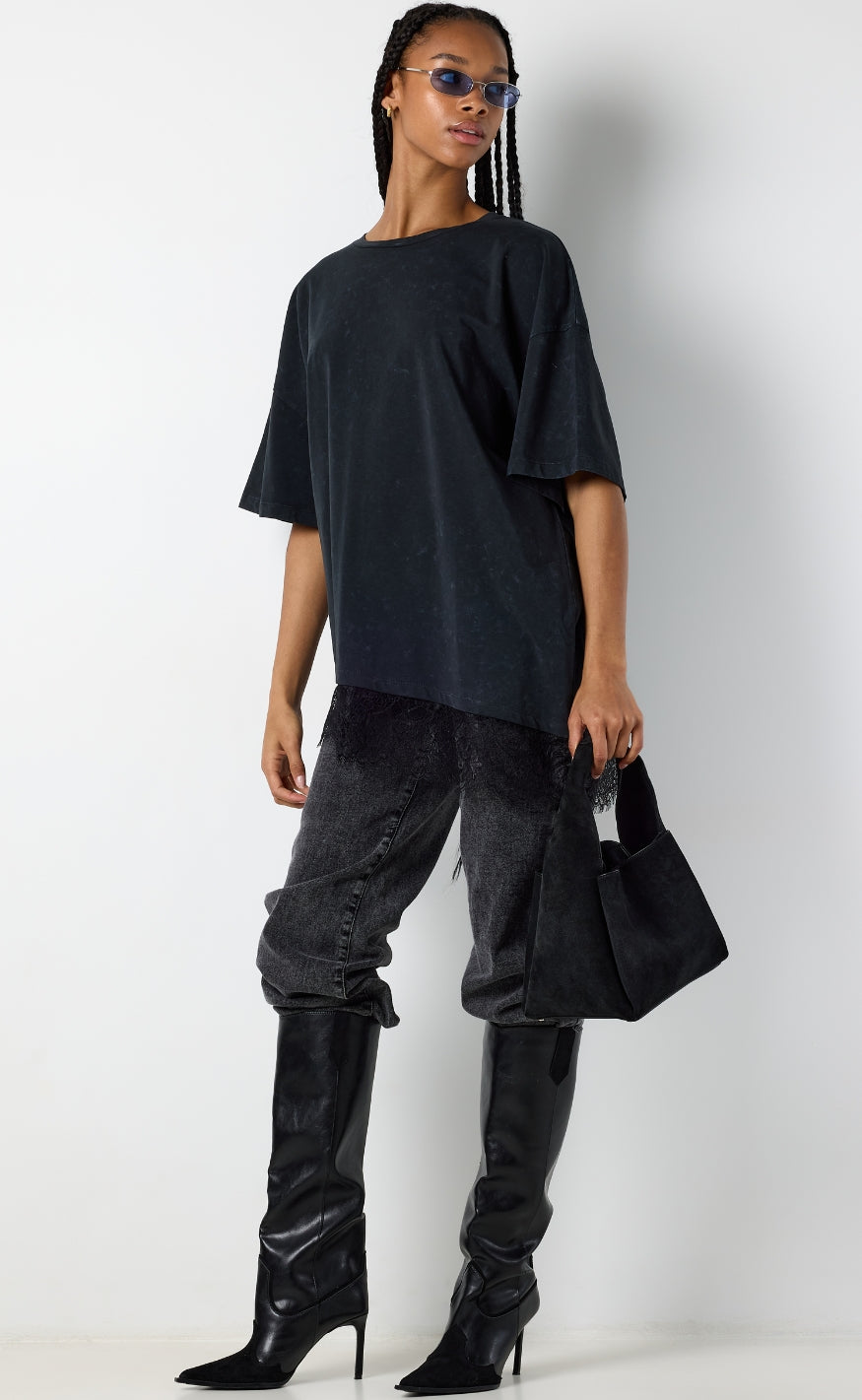 Noisy May T-shirt - Easy Lace - Obsidian Washed w. Black Lace