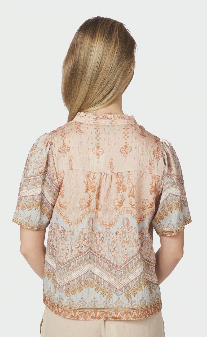 Neo Noir Bluse - Torana Flower Border - Flower Peach