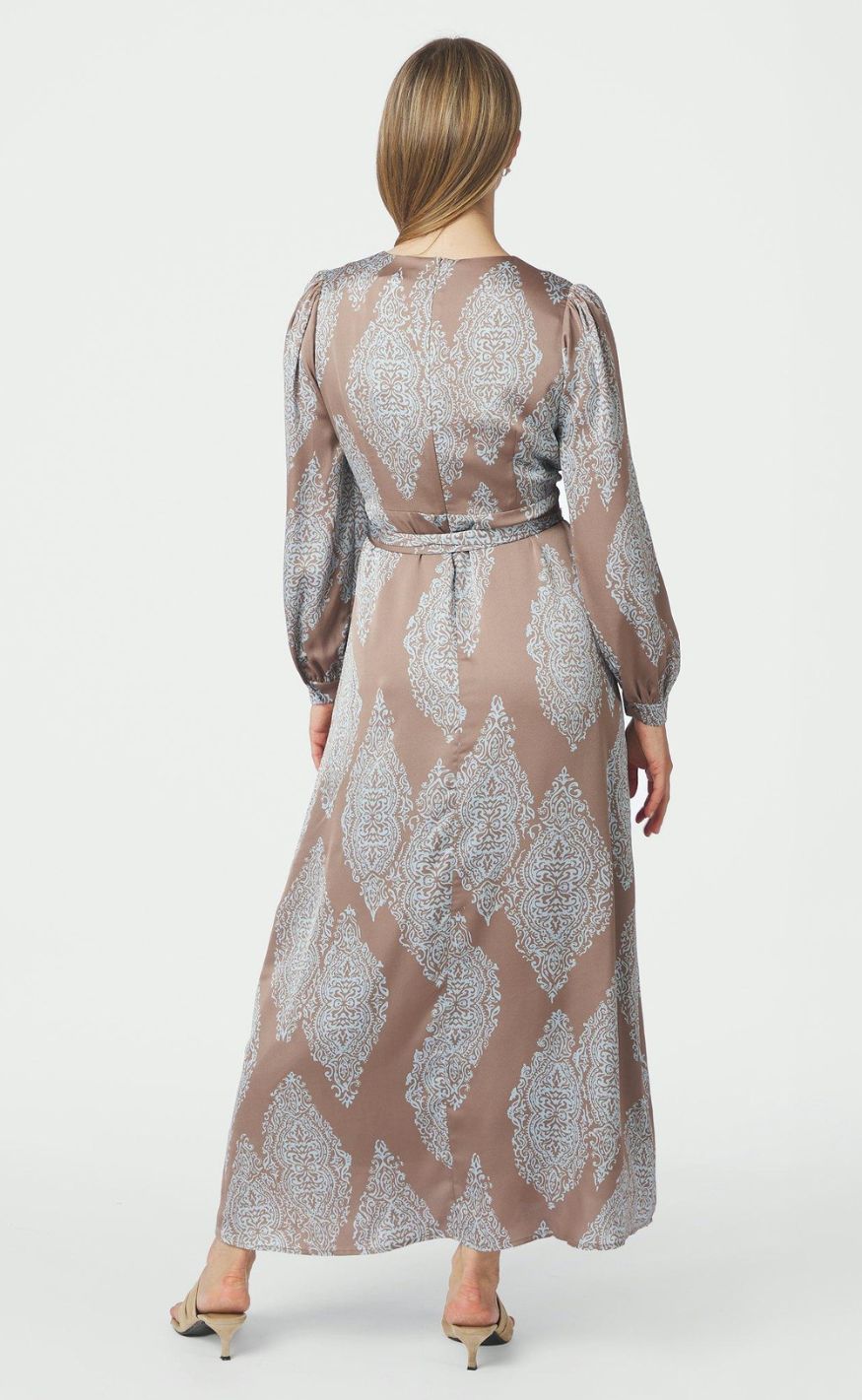 Neo Noir Kjole - Bretti Paisley Drop - Dark Taupe/Light Blue