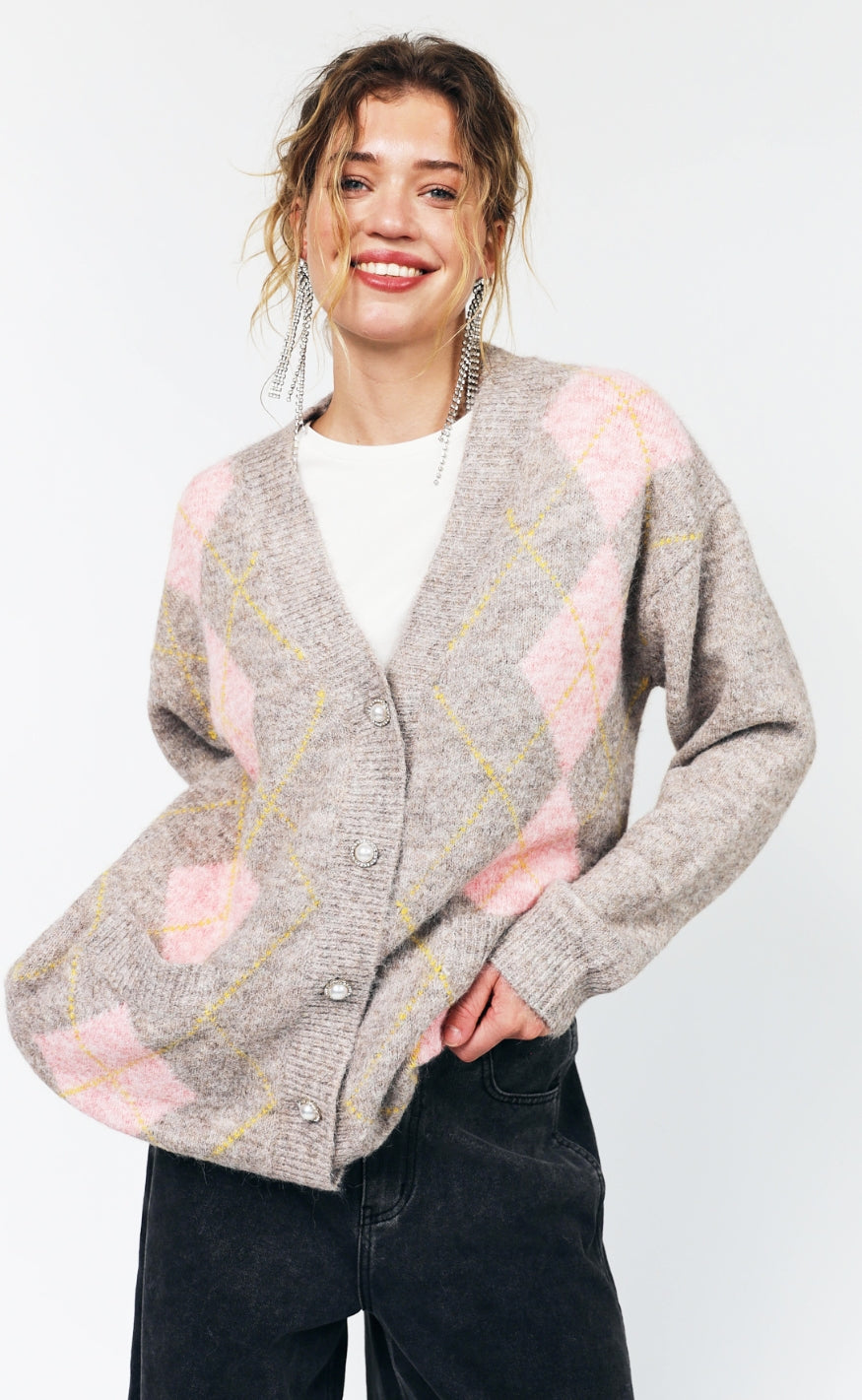 Lollys Laundry Cardigan - Oaks - Taupe