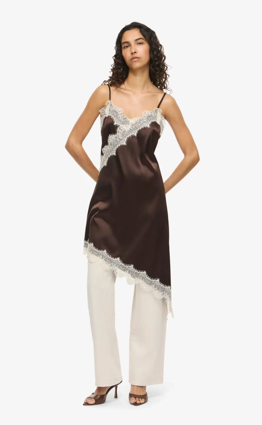 Noisy May Kjole - Sofie Satin - Chocolate Brown/Birch Lace