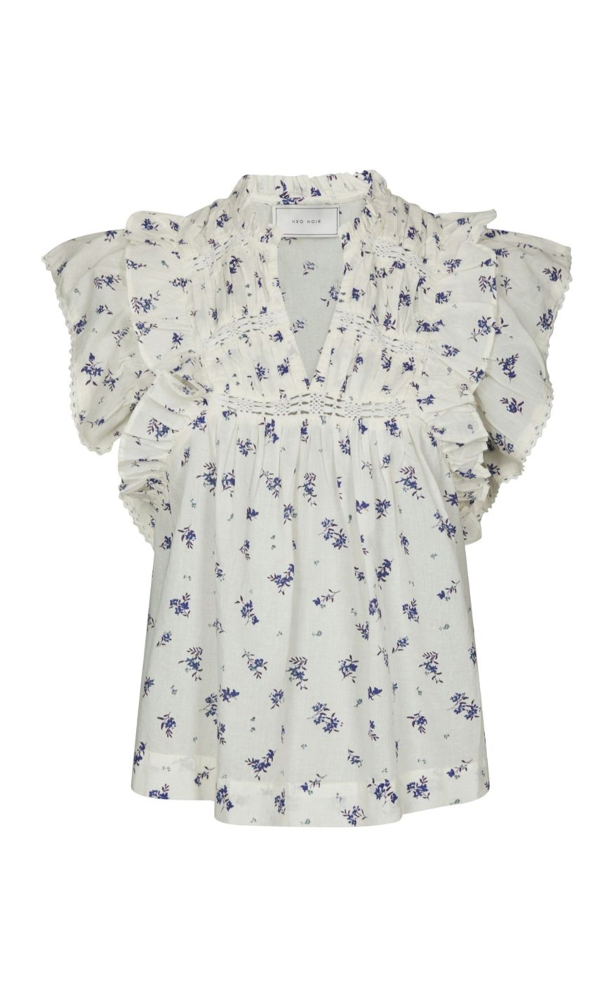 Neo Noir Topp - Jayla Small Blossom - White Blue