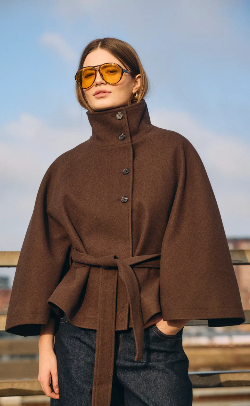 Noisy May Jakke - Lucy Cape - Chocolate Brown Melange