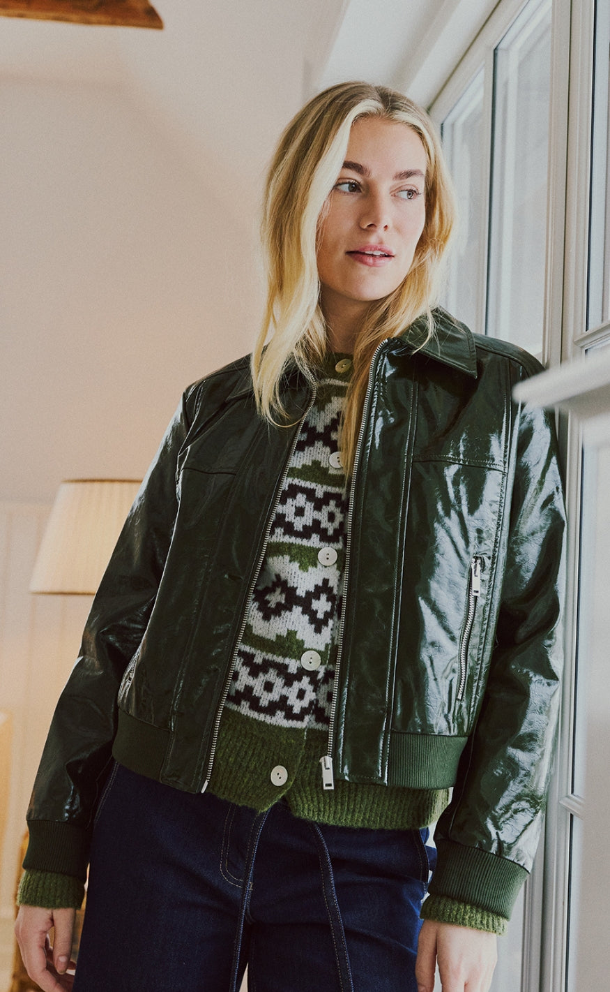 Freequent Cardigan - Alpa - Cal. Green Mel w. S. Off-white