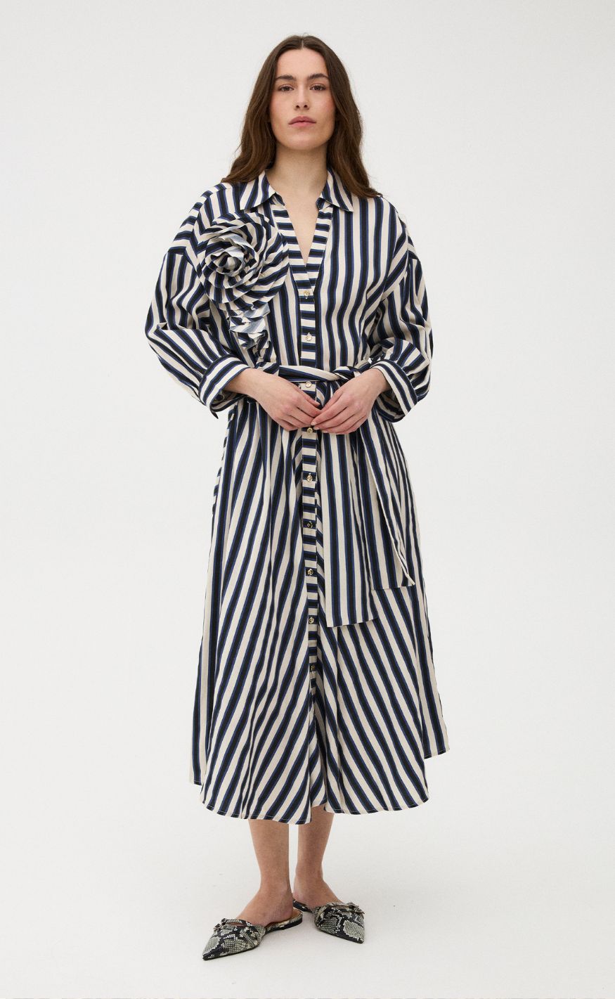Gossia Kjole - Piper - Navy Creme Stripes