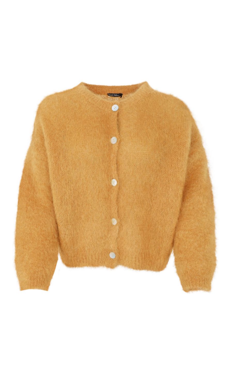 Black Colour Cardigan - Bjoerk Patent Knit - Mustard