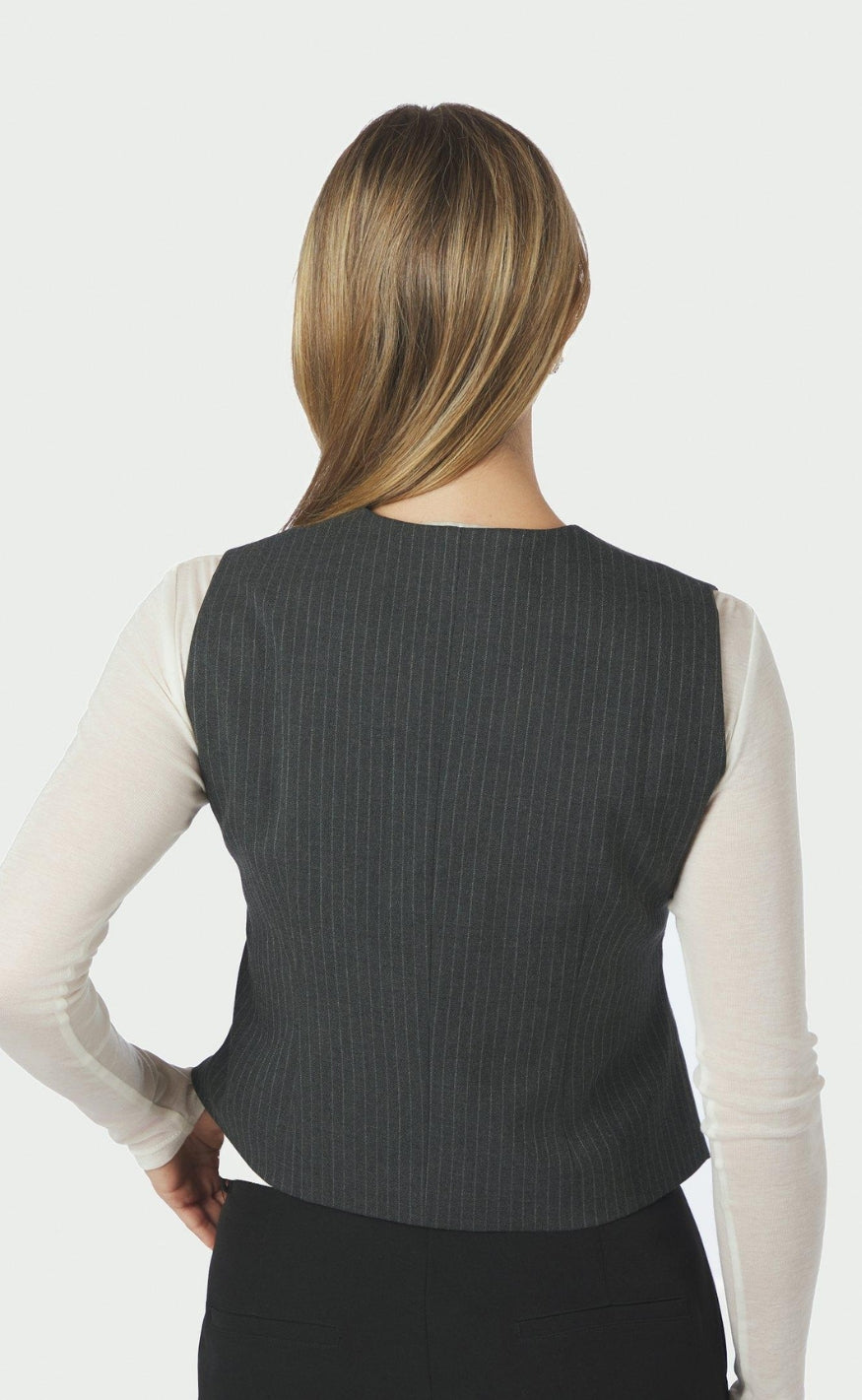 Neo Noir Vest - Vendetta Slim Pinstripe - Dark Grey Melange