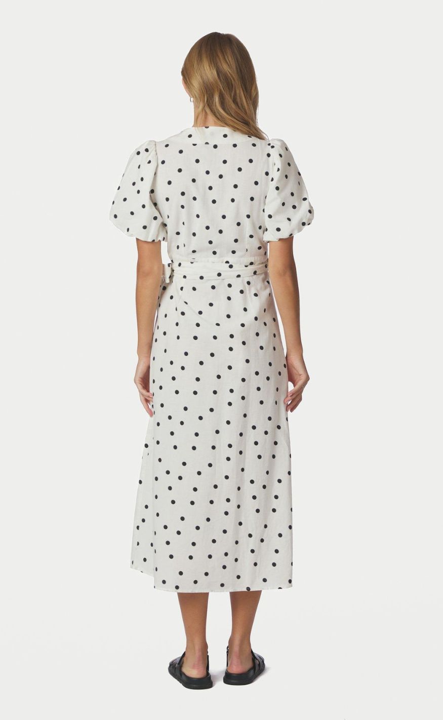 Neo Noir Kjole - Clarine Linen Dot - White