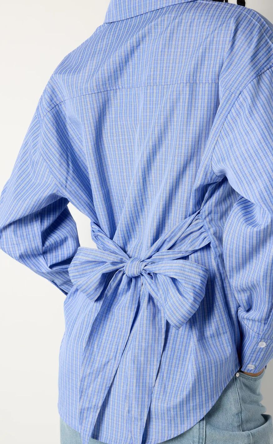 Noisy May Skjorte - Frida L/S button Tie Back -  Blue Bell White