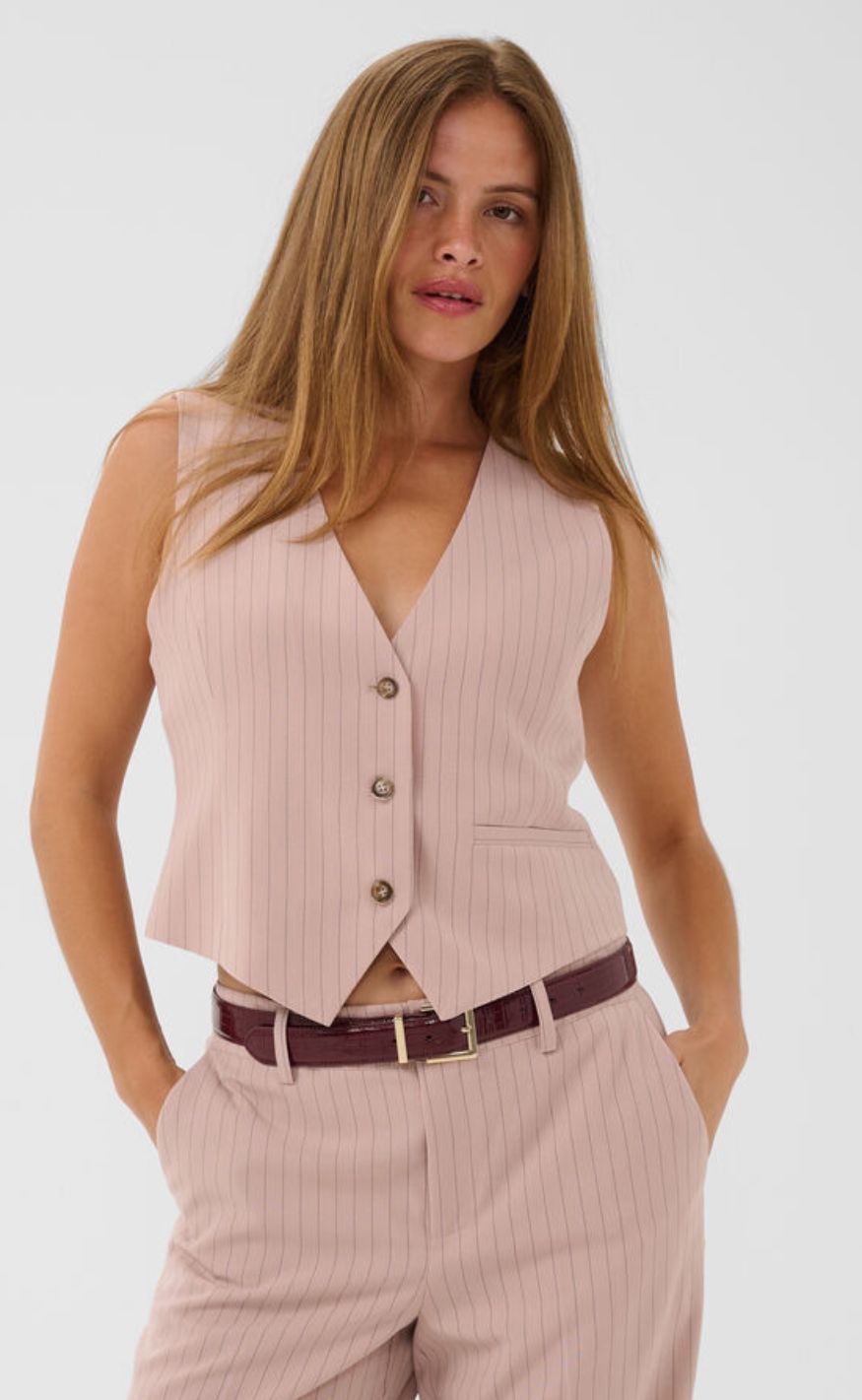 Culture Vest - Cecilie - Pale Mauve Pinstripe