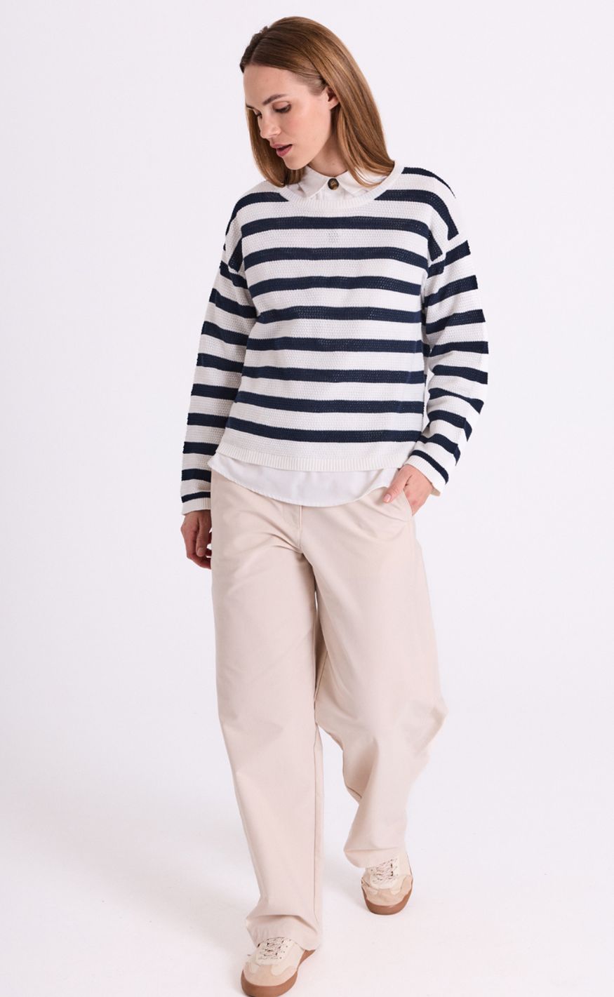 Freequent Genser - Dodo - Star Off-white w. Navy Blazer