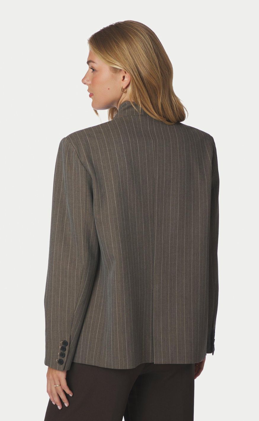 Neo Noir Blazer - Nerine Pinstripe - Dark Taupe