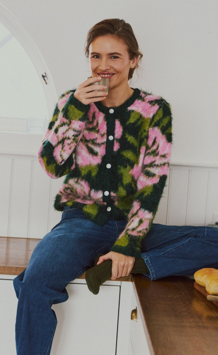 Freequent Cardigan - Lippi - Deep Forest Mel w. f. Pink Mel.