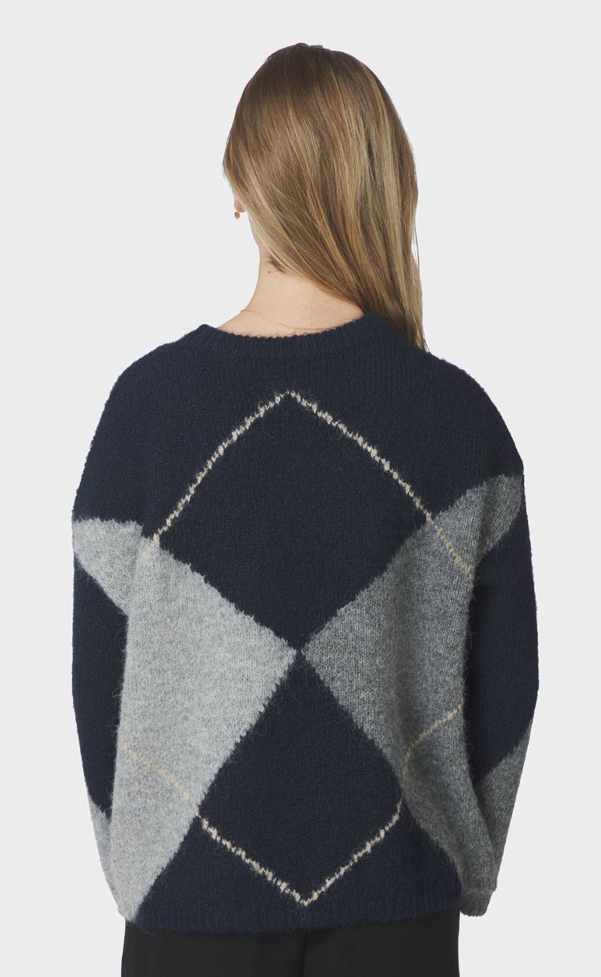 Neo Noir Genser - Inga Check Fluff Knit - Navy