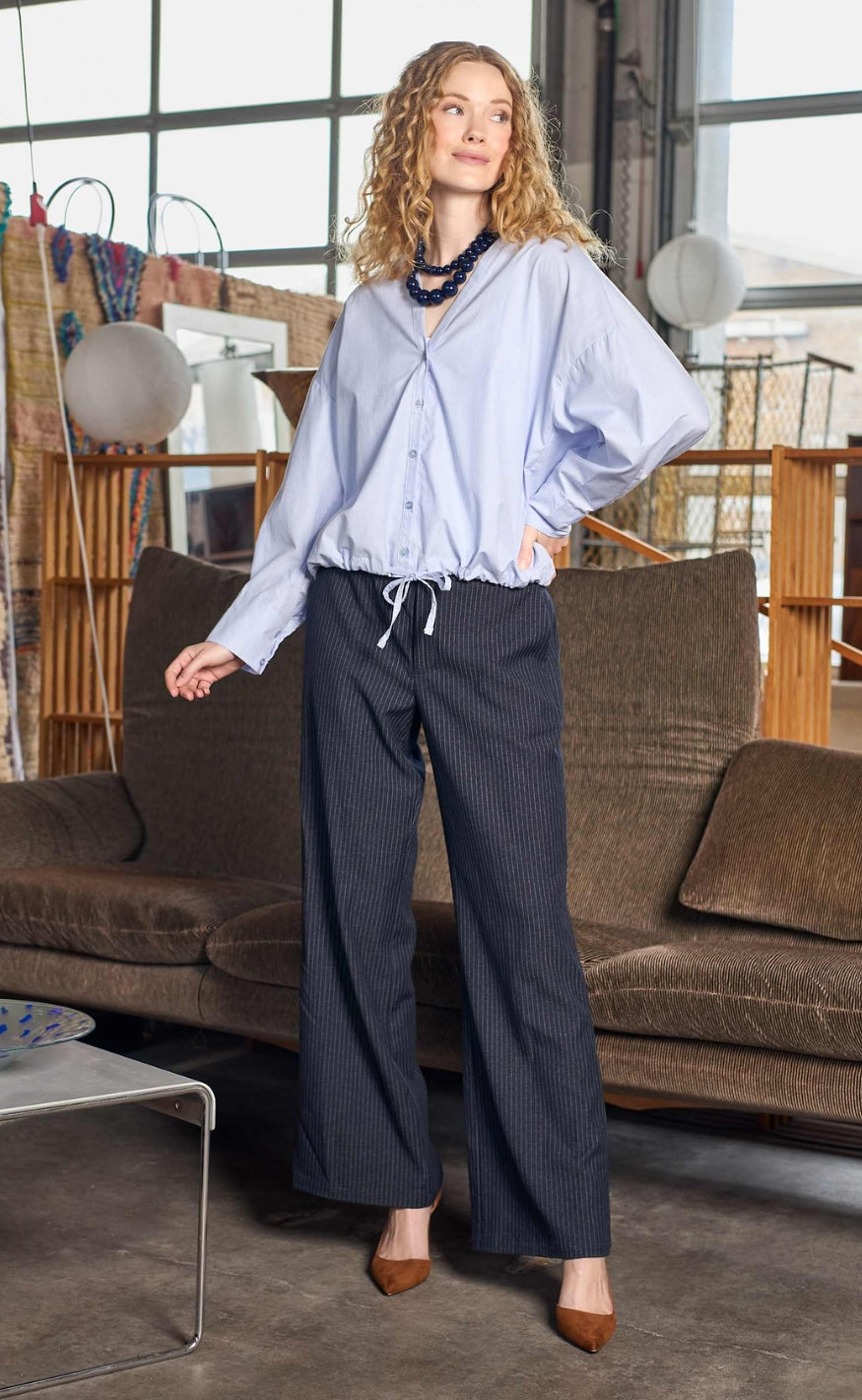 Black Colour Bukser - Moore - Navy Stripe