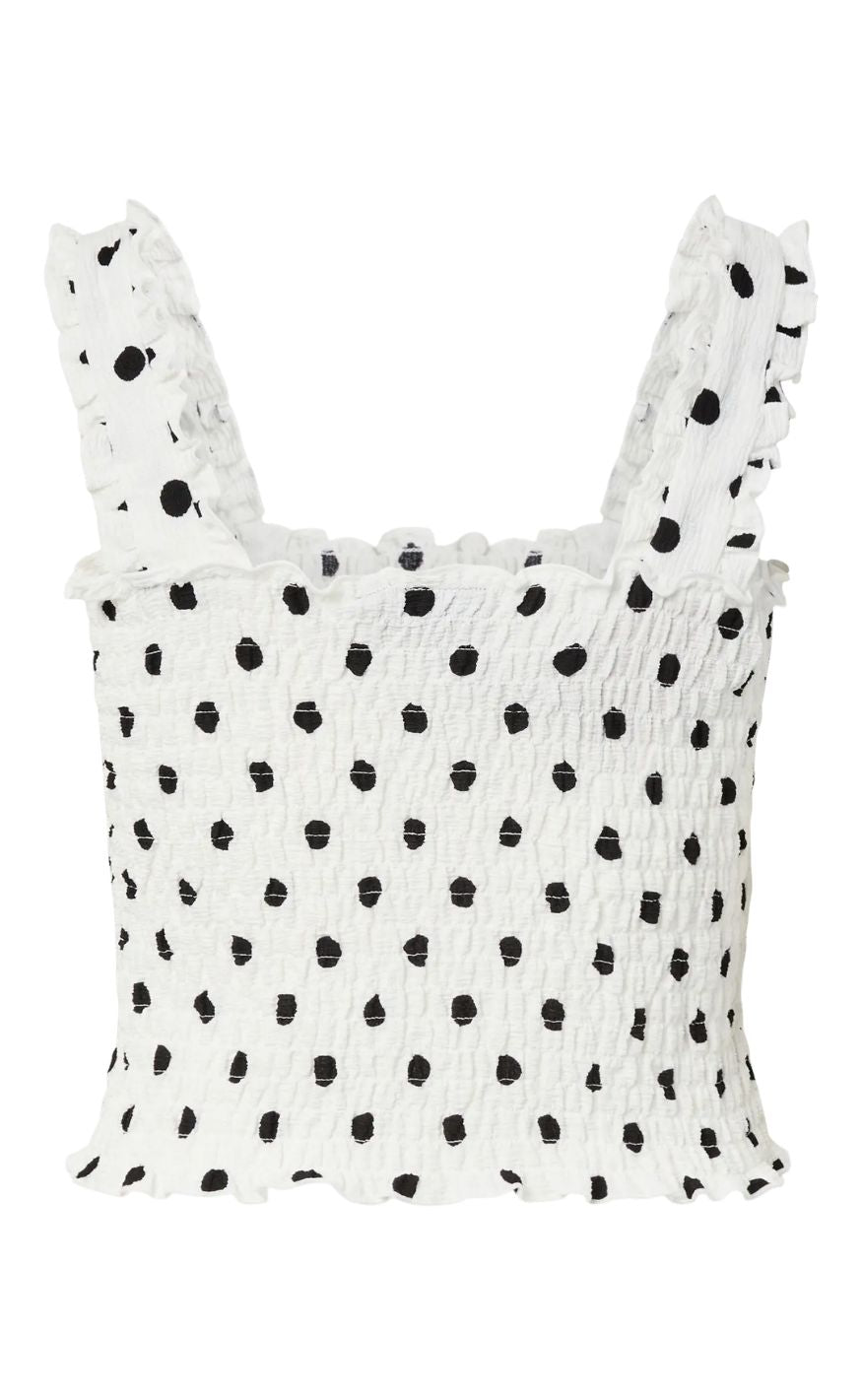 Pieces Topp - Betty - Cloud Dancer/Black Dots