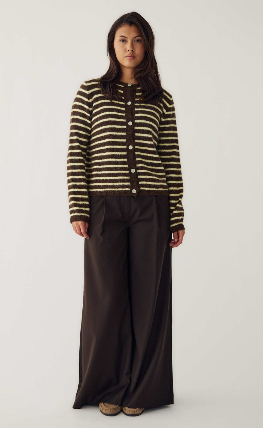 Noella Cardigan - N-Mertice Knit - Brown Yellow Stripe