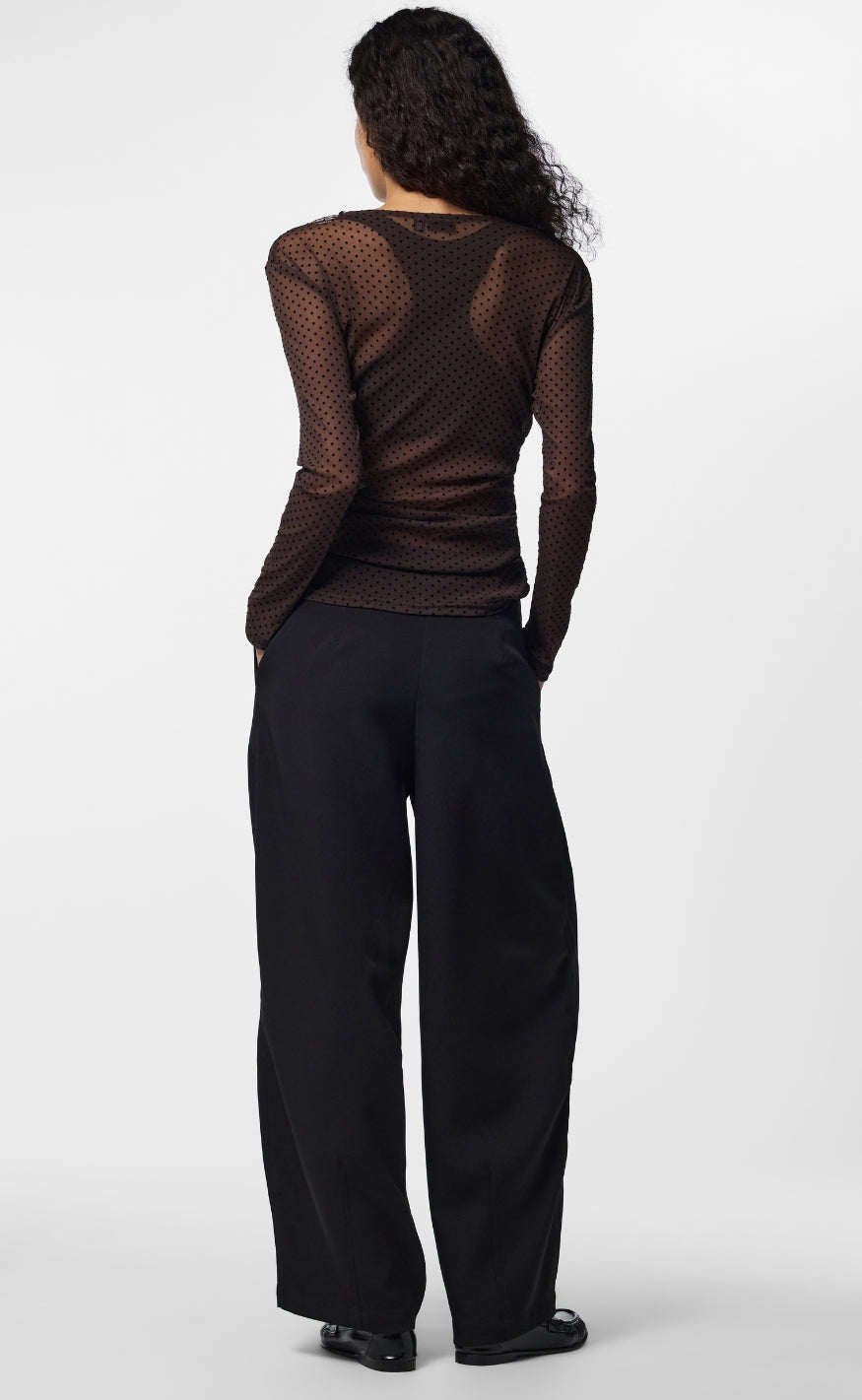 Pieces Bluse - Bobo Mesh - Hot Fudge/Black Dots
