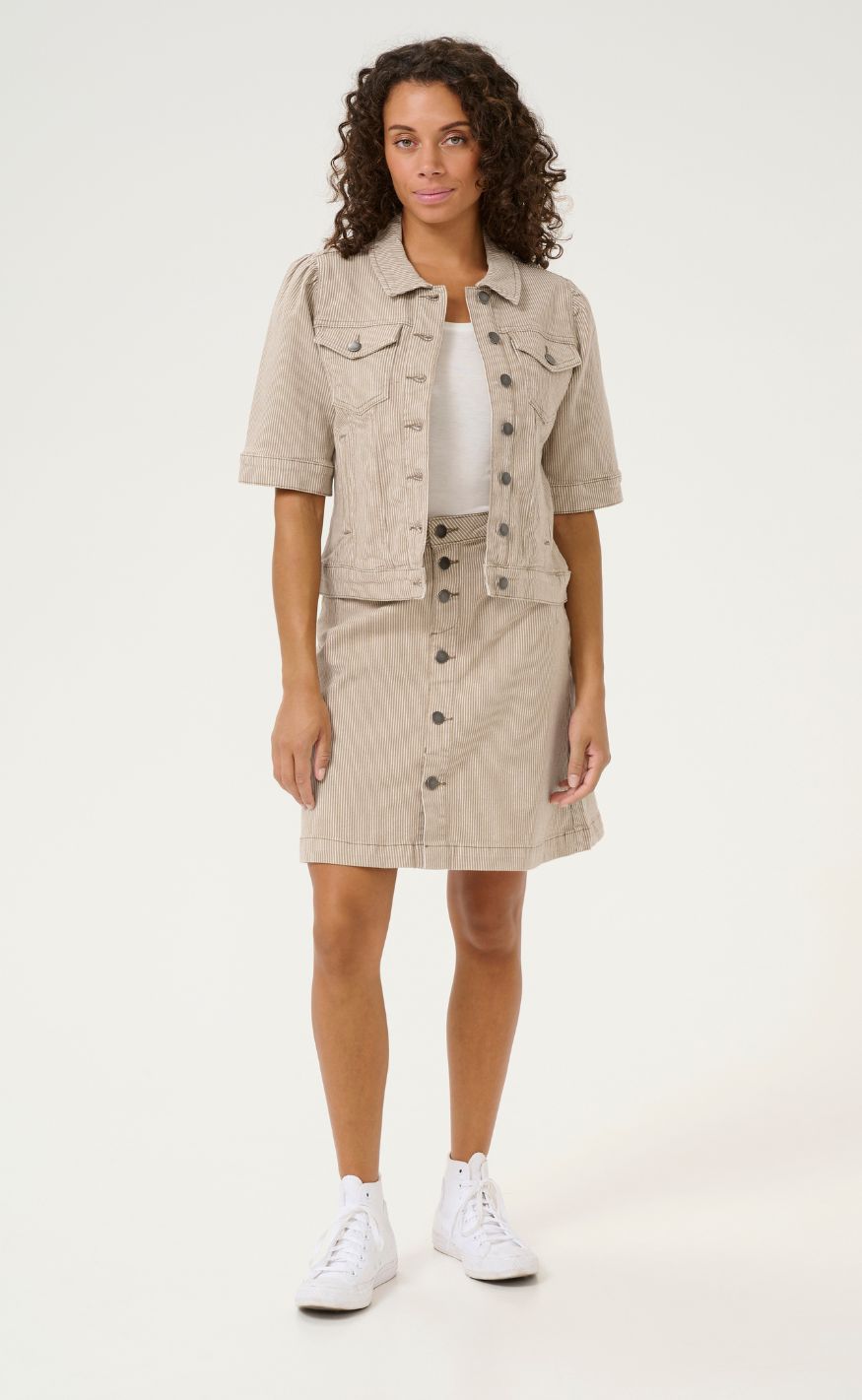 Culture Jakke - Milky - Dune/White Stripe