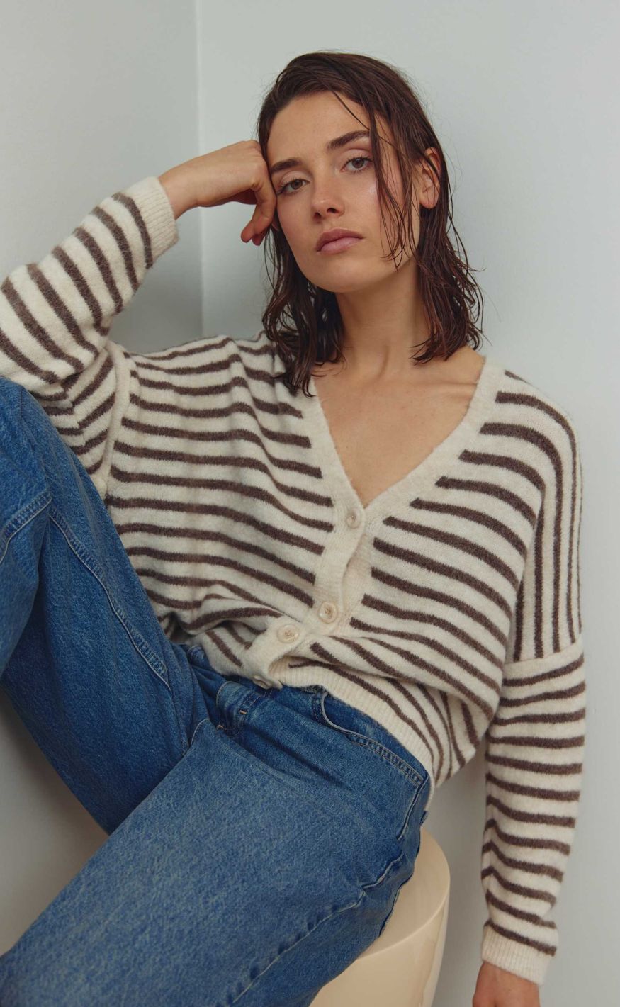 Noella Cardigan - Lindsea - Brown Ivory Stripe